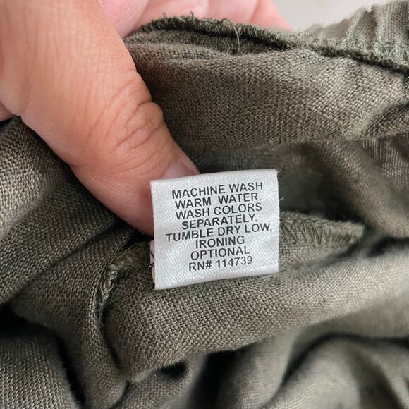 FLAX Army Green Women's Baggy Wide Leg Ankle Pants 100% Linen Size 3X Lagenlook - Picture 9 of 14